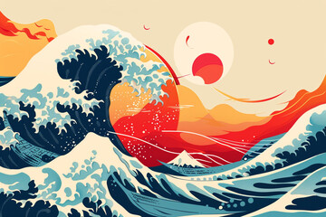 Obraz premium Abstract leadership visual in vector with Japanese wave style capturing the essence of innovation