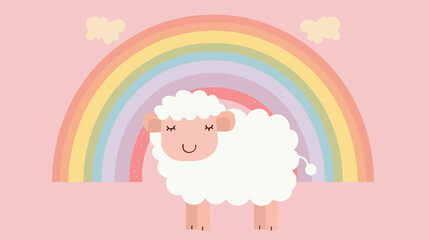 Pastel rainbow with sheep vector Vector style 