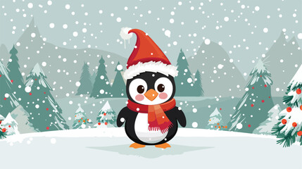 Penguin animal with snowman hat in winter vector 