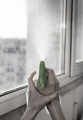  woman washing window