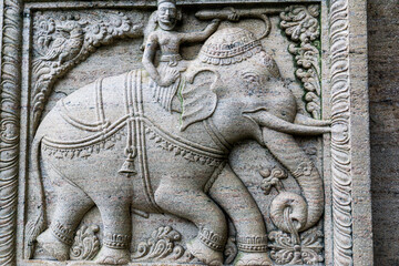 Sri-Lanka rock art of bas relief sculptures of God, Animals carved in the monolithic rock