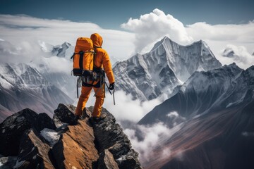 The Adventurer Standing on a Mountain Top Fictional Character Created By Generative AI. 
