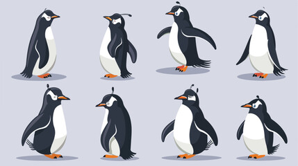 penguin icon different poses vector set Vector style