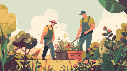 Men gardeners with landscape avatar character Vector