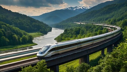 High-Speed Train Amidst Scenic Landscape