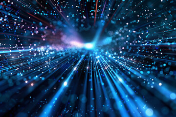 Fototapeta premium abstract visual art of light speed effect, with moving dots and lines, representing cyber technology particle flow