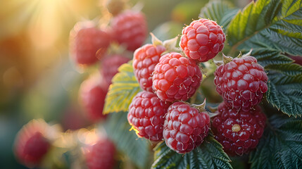 red raspberries on the branch