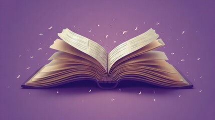   A close-up of an open book on a purple background with confetti below it