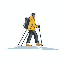Obraz premium Vector of a person walking uphill with a hiking
