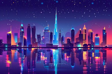 A city skyline is reflected in the water, creating a stunning visual of skyscrapers and buildings mirrored on the waters surface. Generative AI