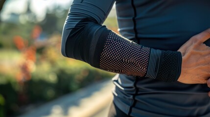 person wearing a compression sleeve on their arm