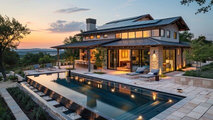 Obraz premium Showcase the modernity of solar tiles against a backdrop of natural beauty.