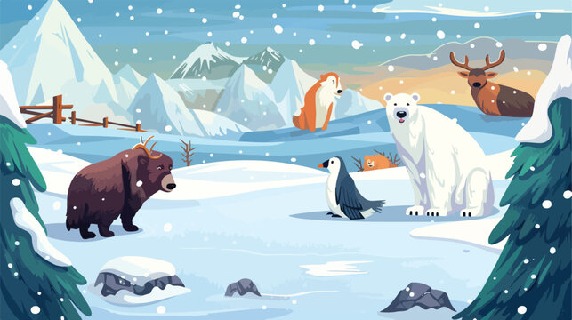 North pole animal cartoon background Vector illustration