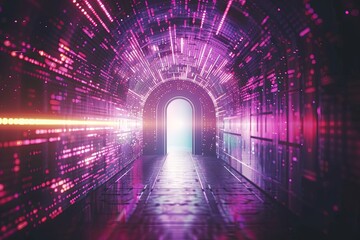 A tunnel with a bright light shining through, creating a contrast of darkness and illumination. Generative AI