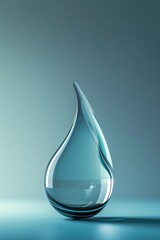 3D glass water drop figure against a gradient blue background