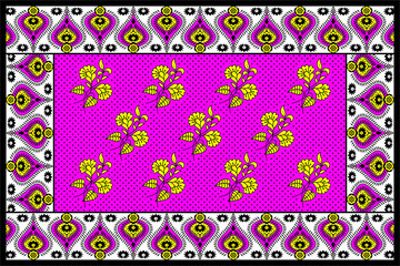 African Wax Print fabric, Ethnic overlap ornament seamless design, Khanga pattern motifs floral elements. khanga texture, colorful textile Ankara fashion style. New Design For Fabric.