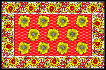 African Wax Print fabric, Ethnic overlap ornament seamless design, Khanga pattern motifs floral elements. khanga texture, colorful textile Ankara fashion style. New Design For Fabric.