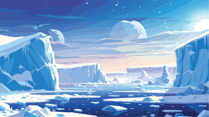 North pole landscape with icebergs in snow Vector illustration