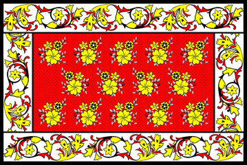 African Wax Print fabric, Ethnic overlap ornament seamless design, Khanga pattern motifs floral elements. khanga texture, colorful textile Ankara fashion style. New Design For Fabric.