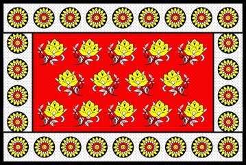 African Wax Print fabric, Ethnic overlap ornament seamless design, Khanga pattern motifs floral elements. khanga texture, colorful textile Ankara fashion style. New Design For Fabric.