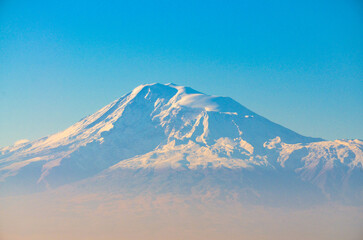 snow covered Greater Ararat peak scenic view from Yerevan, Armenia