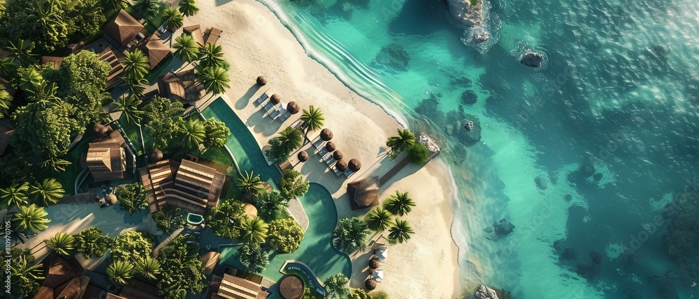 Wall mural an aerial view of a tropical spa resort