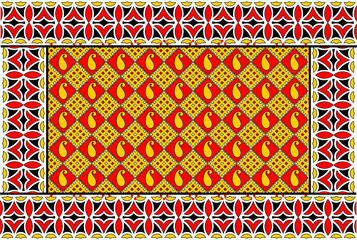 African Wax Print fabric, Ethnic overlap ornament seamless design, Khanga pattern motifs floral elements. khanga texture, colorful textile Ankara fashion style. New Design For Fabric.