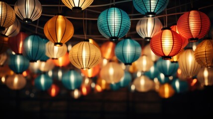 Colorful Oriental lanterns illuminating the night sky