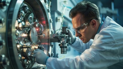 Photo of a scientist working on a nuclear weapon