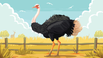 Ostrich in farm Vector illustration. Vector style