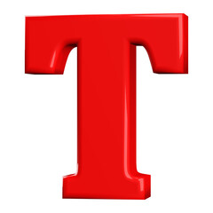 3D Font Red Letter T uppercase