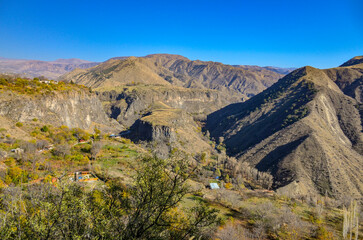 Obraz premium Azat river canyon and valley scenic view from Garni village (Kotayk province, Armenia)