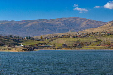Hrazdan Reservoir and Aghbyurak village scenic view (Kotayk province, Armenia)