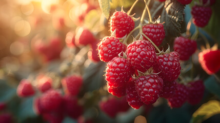 red raspberries on the branch