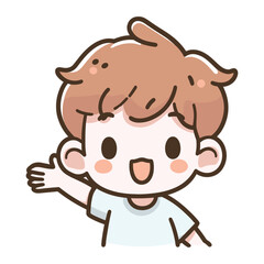 Cute little boy cartoon waving hand cartoon vector illustration on white background