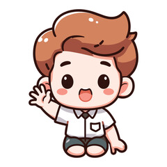 Cute little boy cartoon waving hand cartoon vector illustration on white background