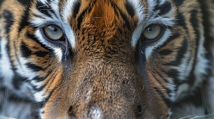 Siberian tiger, with detail of the fur markings and eyes. Generative Ai