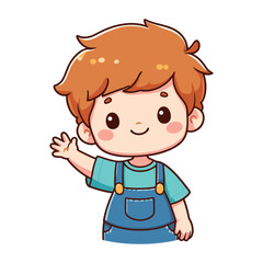 Cute little boy cartoon waving hand cartoon vector illustration on white background