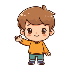 Cute little boy cartoon waving hand cartoon vector illustration on white background