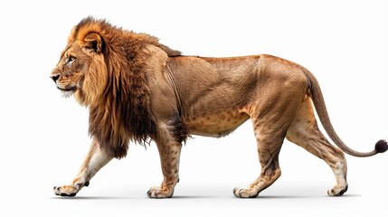 Side view of a Lion walking, looking at the camera, Panthera Leo. Generative Ai