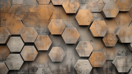 Gradient earth-toned hexagons on a wall provide a warm and natural aesthetic.