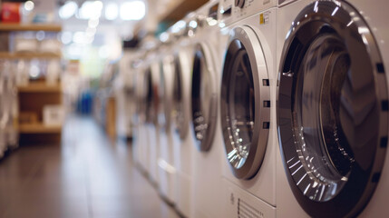 Row of washing machines in an appliance store