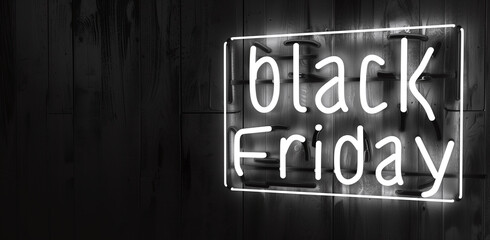 Black Friday Neon Sign, Dark Wooden Background