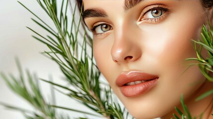 Naklejka premium Cute girl with a clean beautiful close-up. Concept of advertising of care cosmetics