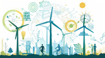 Sustainable future with wind energy and green city living