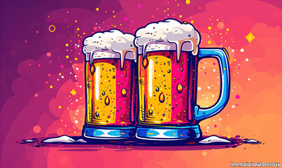 International Beer Day  vector illustration, a celebration of brews worldwide.