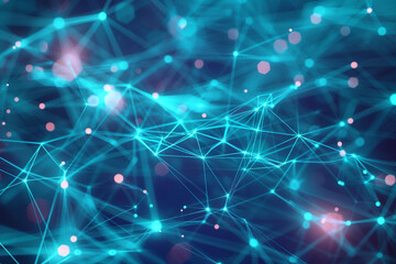 An abstract, geometric backdrop featuring a luminous tech grid, illustrating the cool and tranquil shades of a blueish, futuristic network, symbolizing technological advancement and virtual pro