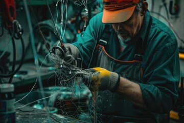 Man Working on Wire in Factory - Powered by Adobe