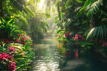 River Flowing Through Lush Green Forest