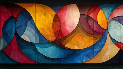 Fototapeta premium Colorful abstract painting with vibrant colors and a variety of shapes.